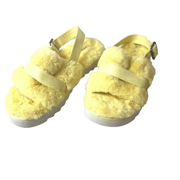 Koolaburra UGG Furry Sling Back Womens Sz 11 Slipper Sandals Yellow Faux Fur New - Picture 3 of 11